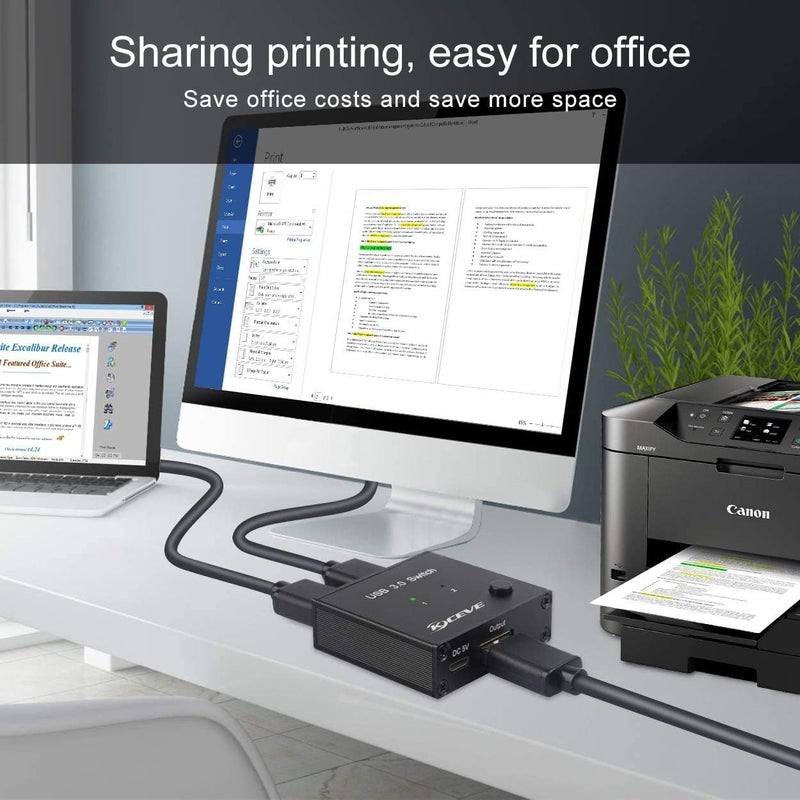 KCEVE USB 3.0 Switch Selector, 2 in 1 Out USB Switcher for 2 Computers Share 1 USB Devices, Mouse, Keyboard, Scanner, Printer - Image 5